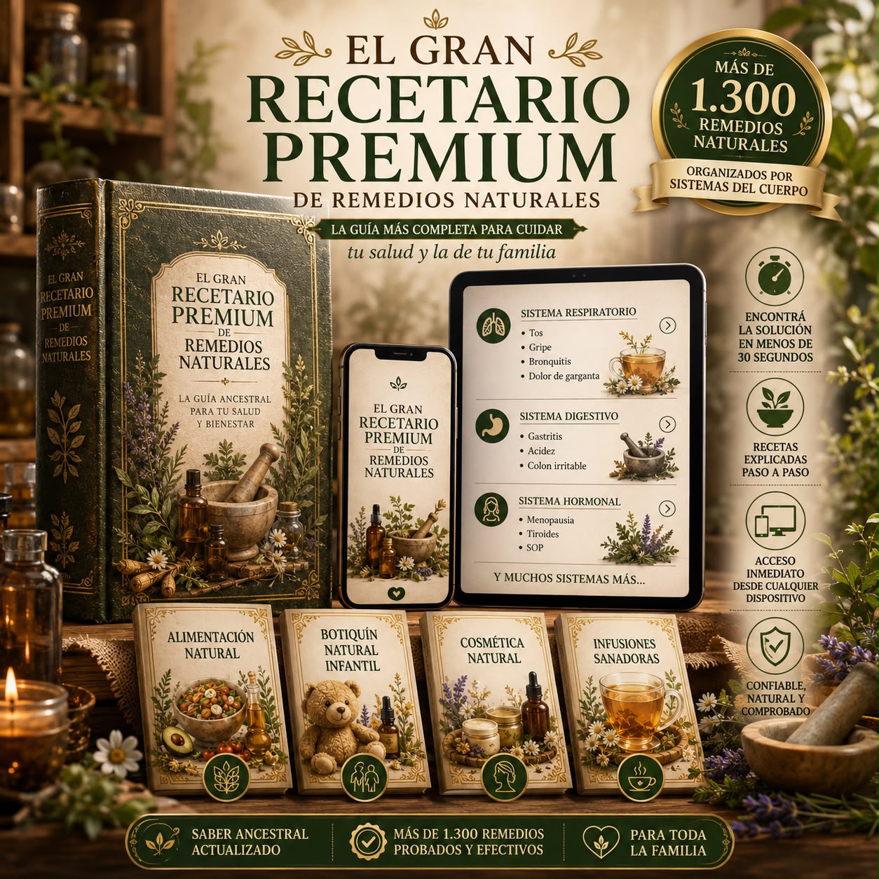 🌿 EL GRAN RECETARIO PREMIUM DE REMEDIOS NATURALES 🌿✨ El sistema más completo para encontrar la solución natural indicada para cada necesidad.