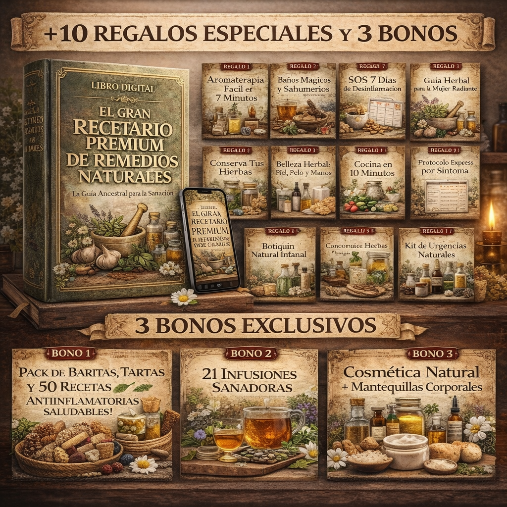 🌿 EL GRAN RECETARIO PREMIUM DE REMEDIOS NATURALES: Guía Integral Ancestral y Moderna para Sanar el Cuerpo de Forma Natural + 13 🎁 Bonos y Regalos